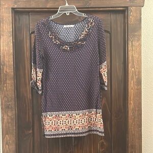 Navy, Cream & Orange 3/4 Sleeve Tunic